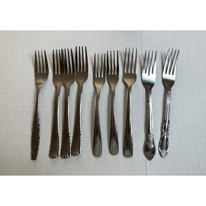 Forks Assorted Stainless Lot/set of 9 Different Designs Silver VTG